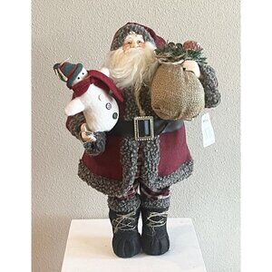 Santa Claus Figure 17.5” Table Decor Rustic Plaid Christmas Snowman Black Gray